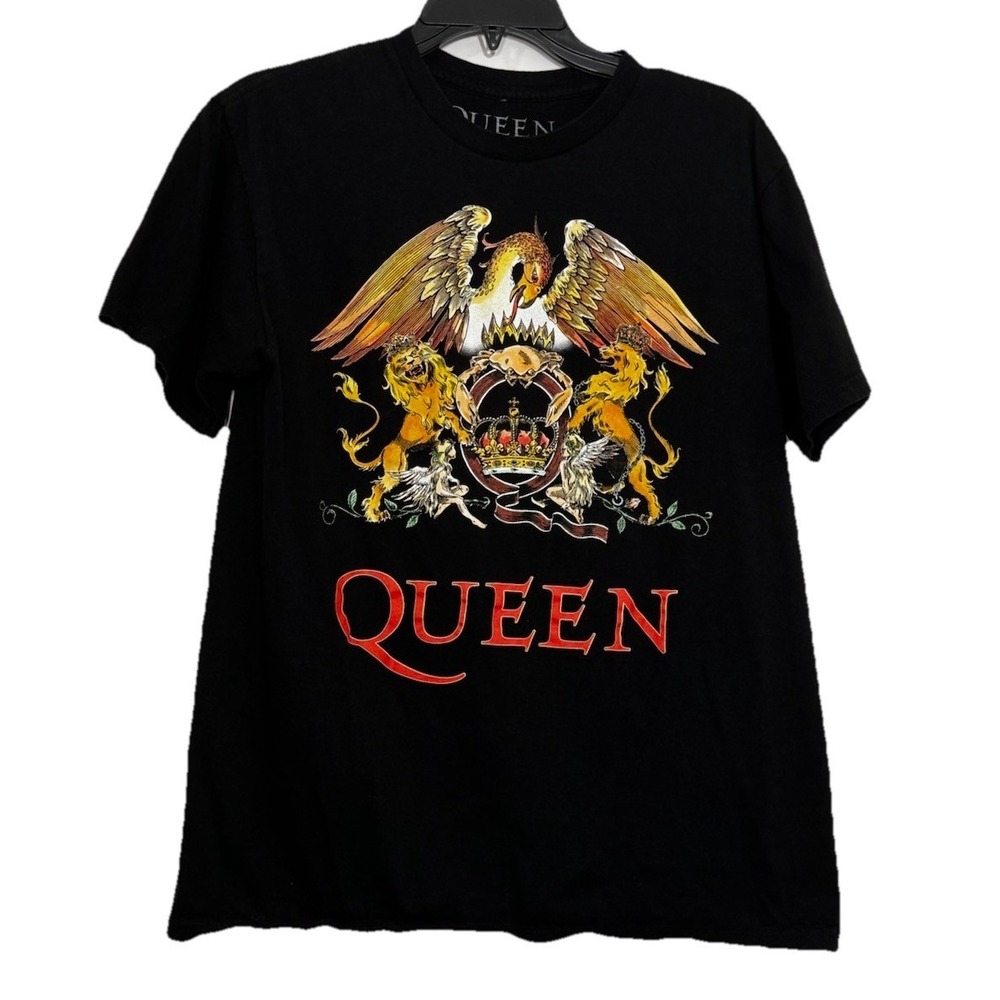 Queen Band Shirt Medium Black Cotton Short Sleeve Crest Logo Graphic T-Shirt
